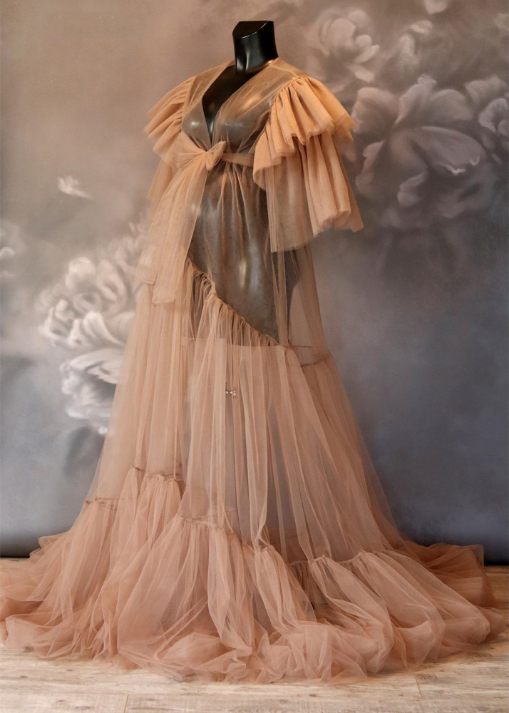 Front Open Tulle Maternity Dress Photoshoot Dress