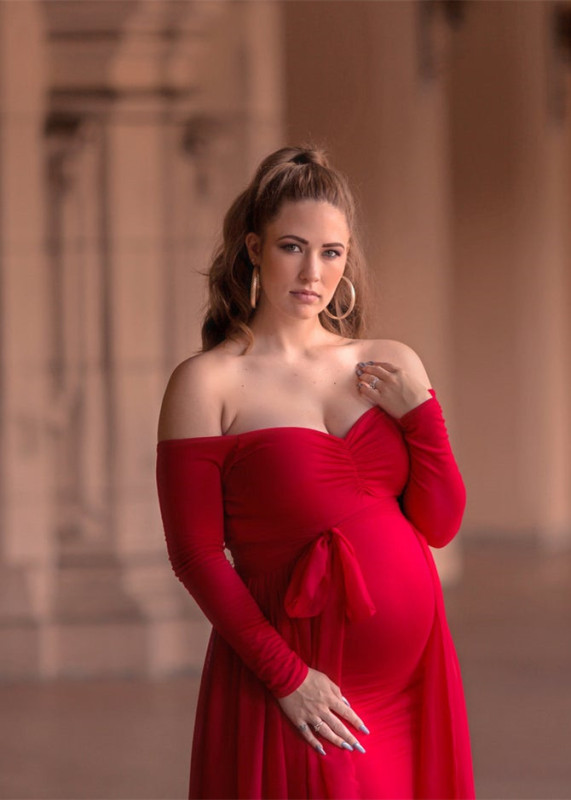 Long Sleeves Red Jersey Maternity Dress