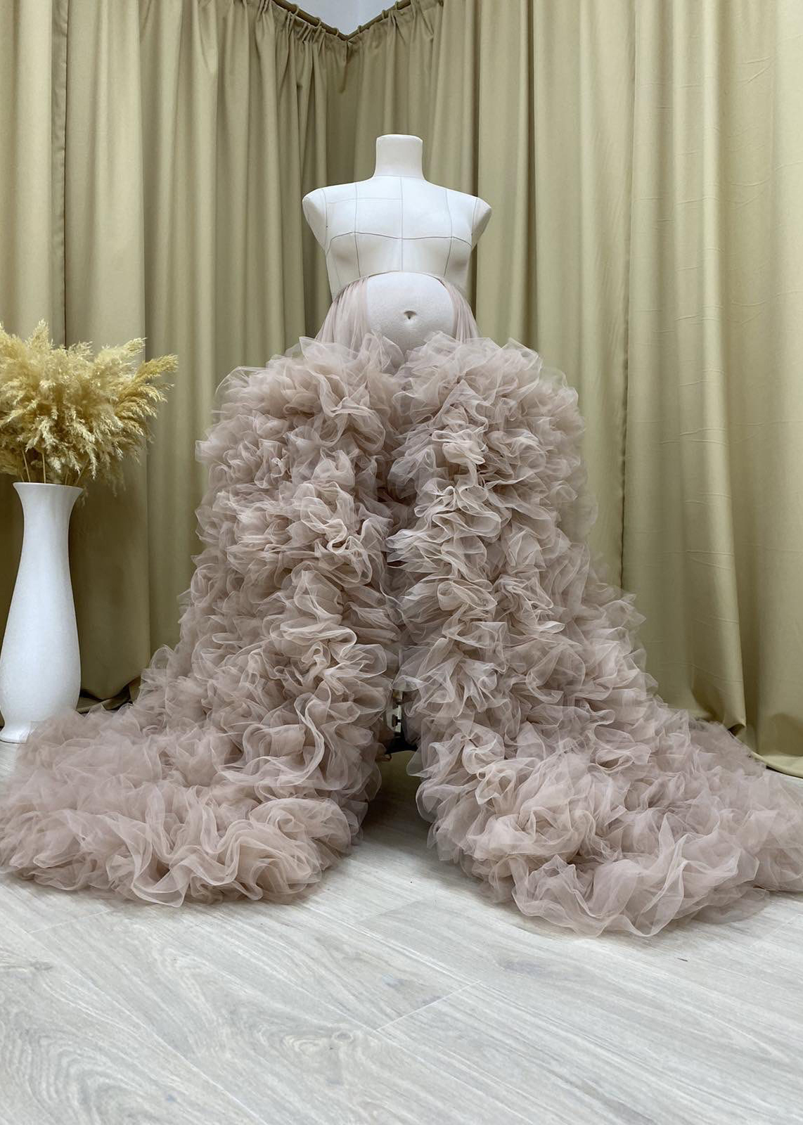 Ruffled Tulle Open Wedding Skirt