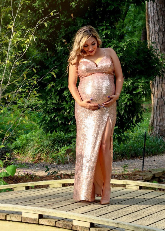 Sequin Slit Spaghetti Straps Maternity Dress