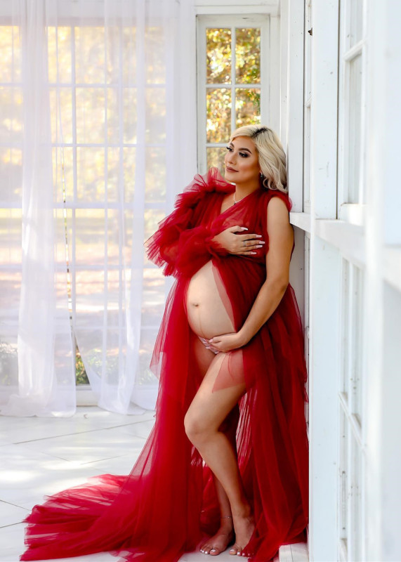 Burgundy Tulle Maternity Dress Photo Shoot Dress