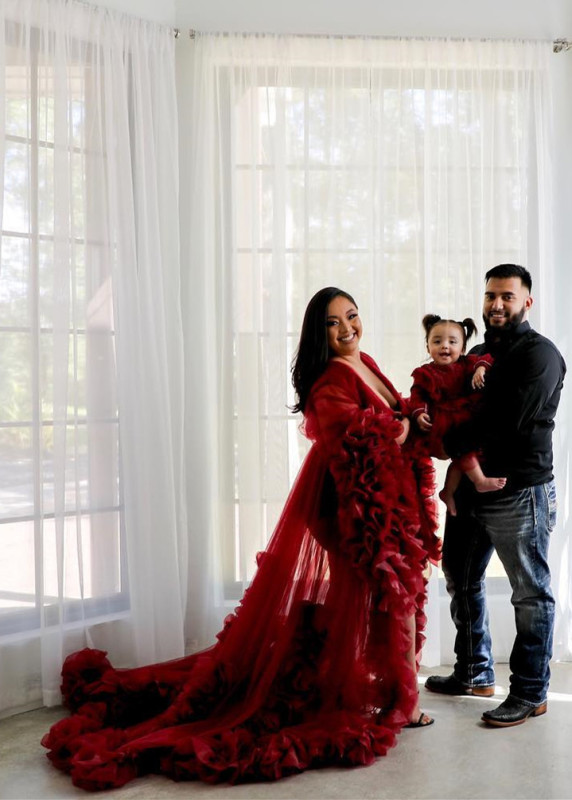 Burgundy Ruffled Tulle Elegant Maternity Dress