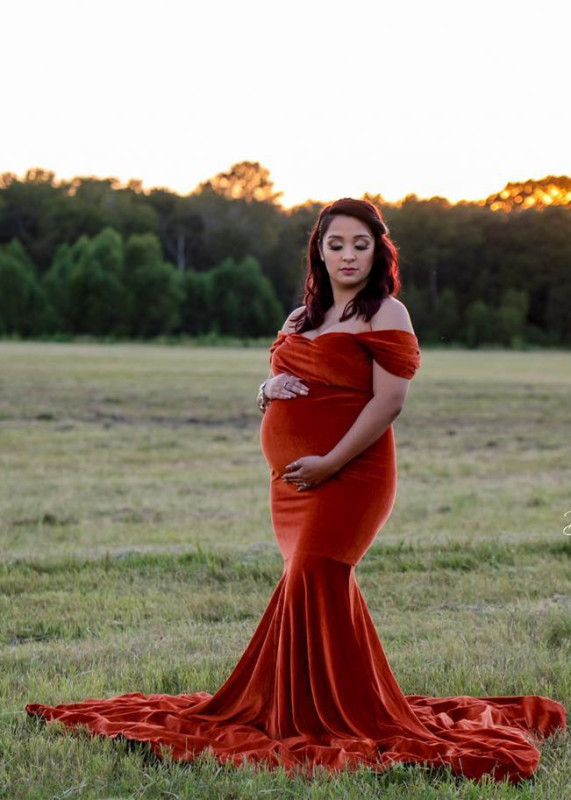 Burnt Orange Velvet Mermaid Maternity Dress