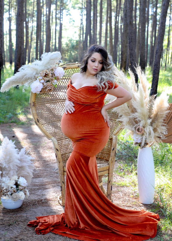 Burnt Orange Velvet Mermaid Maternity Dress