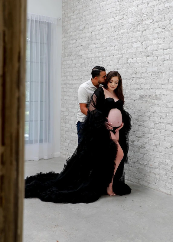 Black Tulle Ruffled Chic Maternity Dress