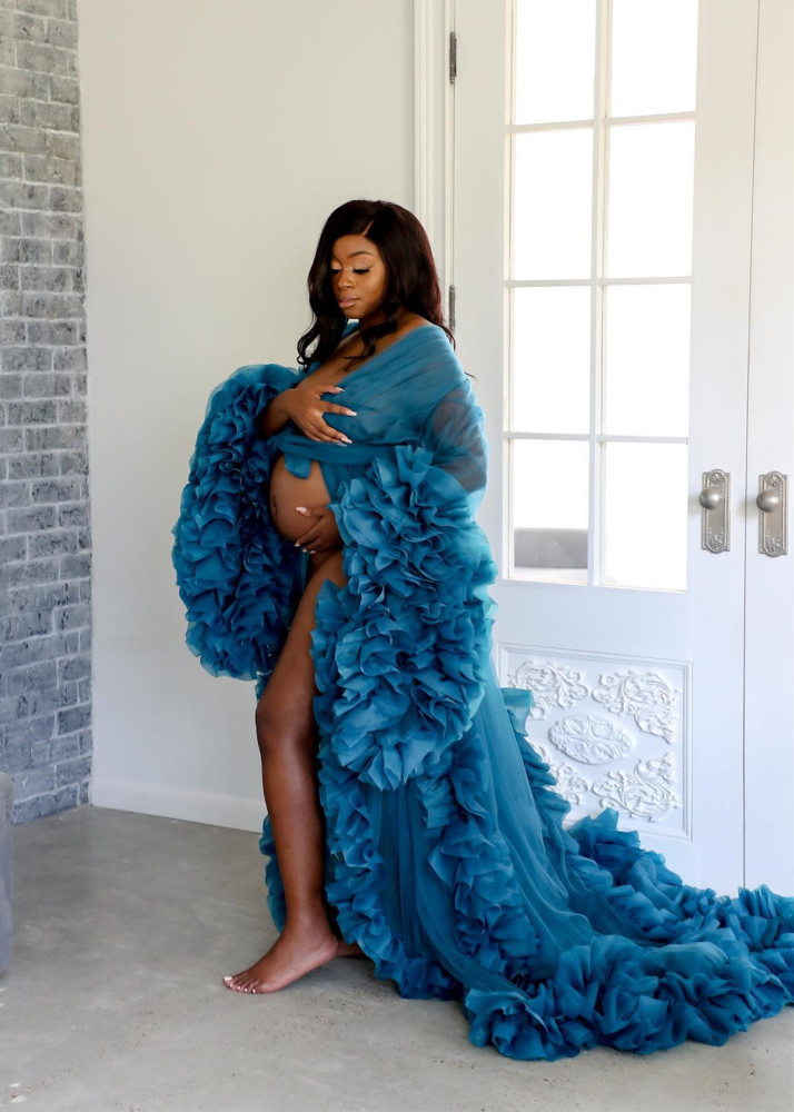 Ruffled Tulle Open Maternity Dress