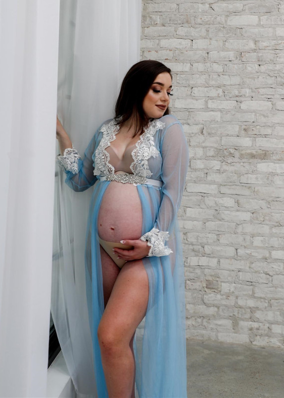 Ivory Lace Blue Tulle Open Maternity Dress