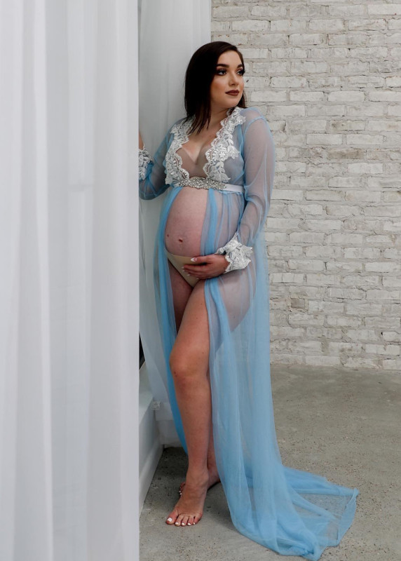 Ivory Lace Blue Tulle Open Maternity Dress