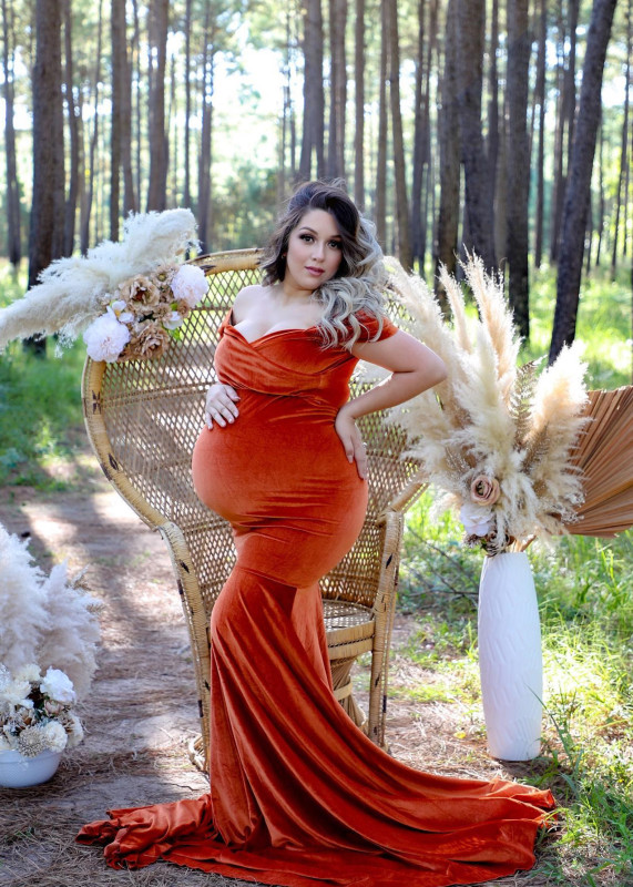 Burnt Orange Velvet Mermaid Maternity Dress