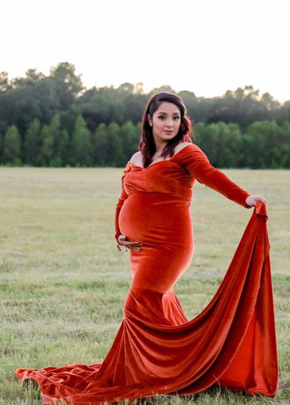 Burnt Orange Velvet Mermaid Maternity Dress