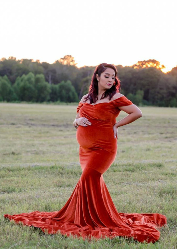 Burnt Orange Velvet Mermaid Maternity Dress