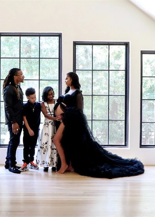 Black Tulle Ruffled Chic Maternity Dress