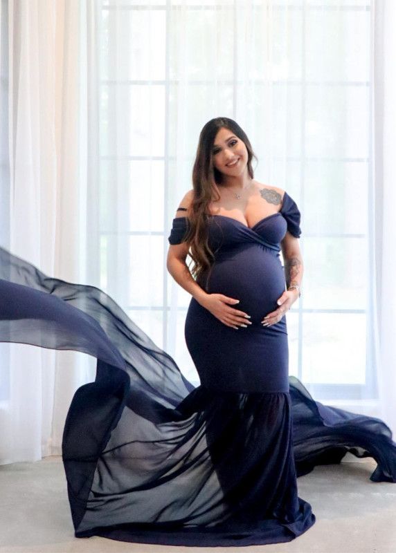 Navy Blue Chiffon Maternity Dress Photoshoot Dress