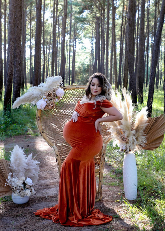 Burnt Orange Velvet Mermaid Maternity Dress