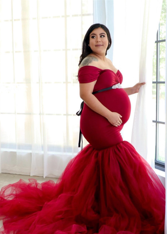 Burgundy Tulle Maternity Dress Photoshoot Dress