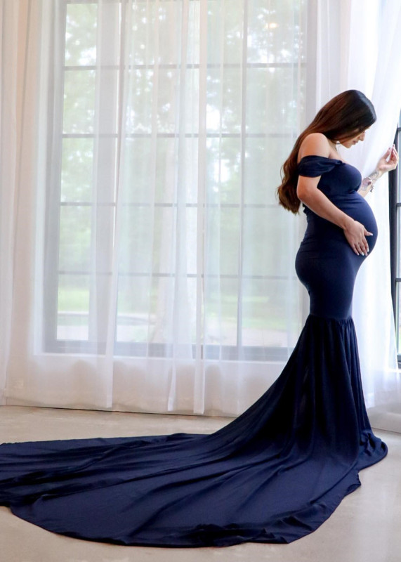 Navy Blue Chiffon Maternity Dress Photoshoot Dress