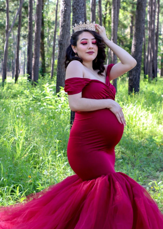 Burgundy Tulle Maternity Dress Photoshoot Dress