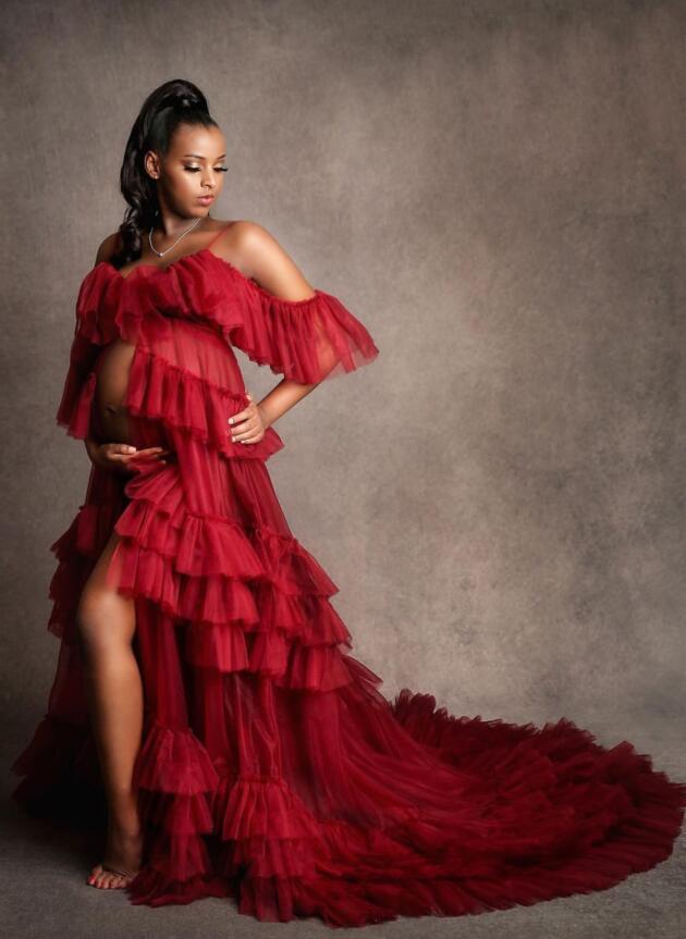 Burgundy  Maternity Robes Photo Shot Dresses