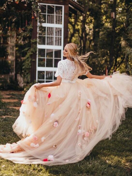 Light Champagne Long Train Wedding Skirt