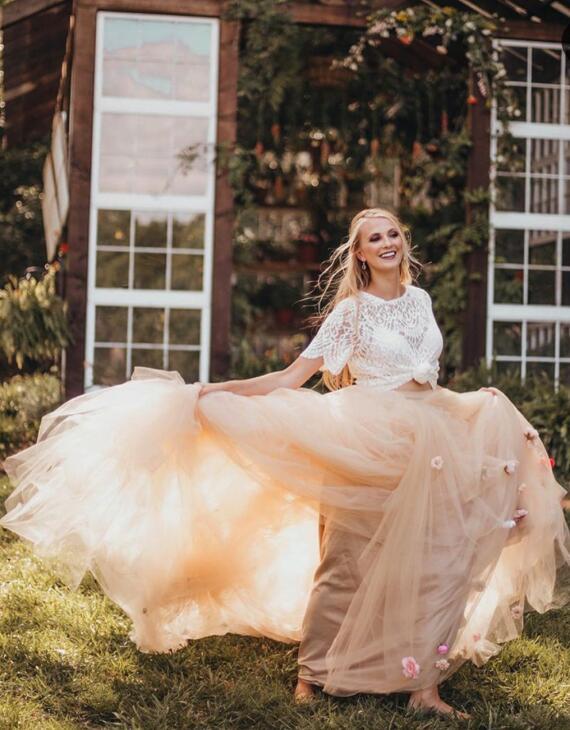 Light Champagne Long Train Wedding Skirt