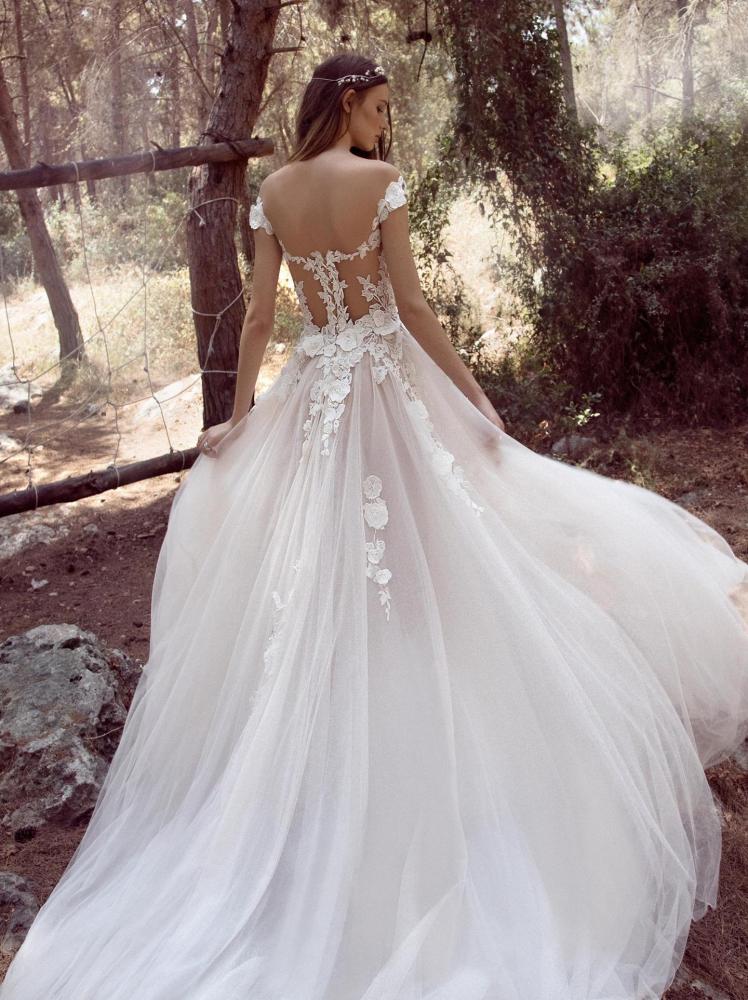 Ivory Floral Lace Light Champagne Lining Wedding Dress