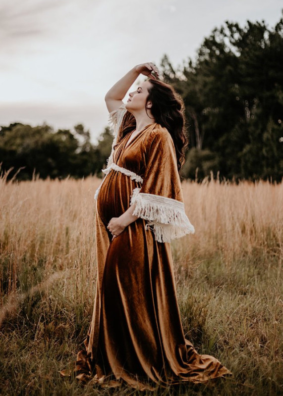 Velvet Bohemian Maternity Dress for Photoshoot