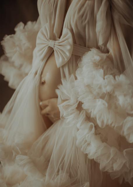 Champagne Ruffled Tulle Clouds Maternity Dress