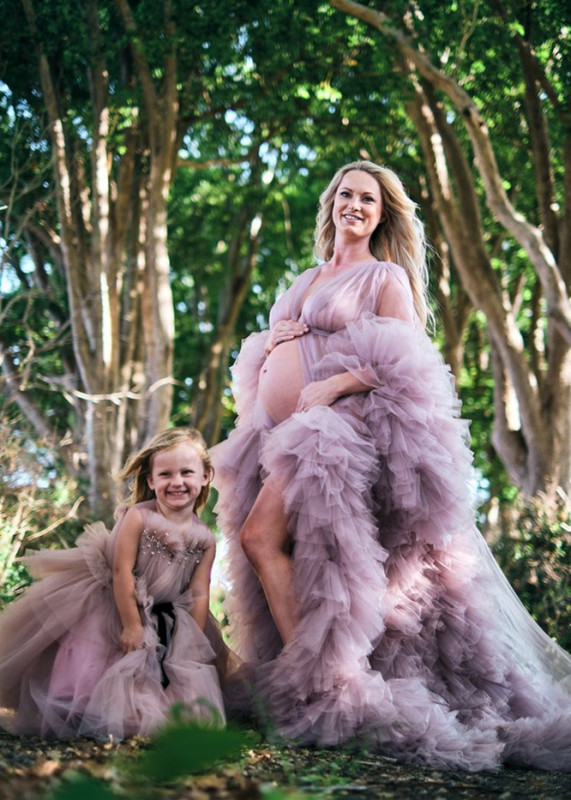 Mother And Kids Photoshoot Dress Tulle Ruffled Dress