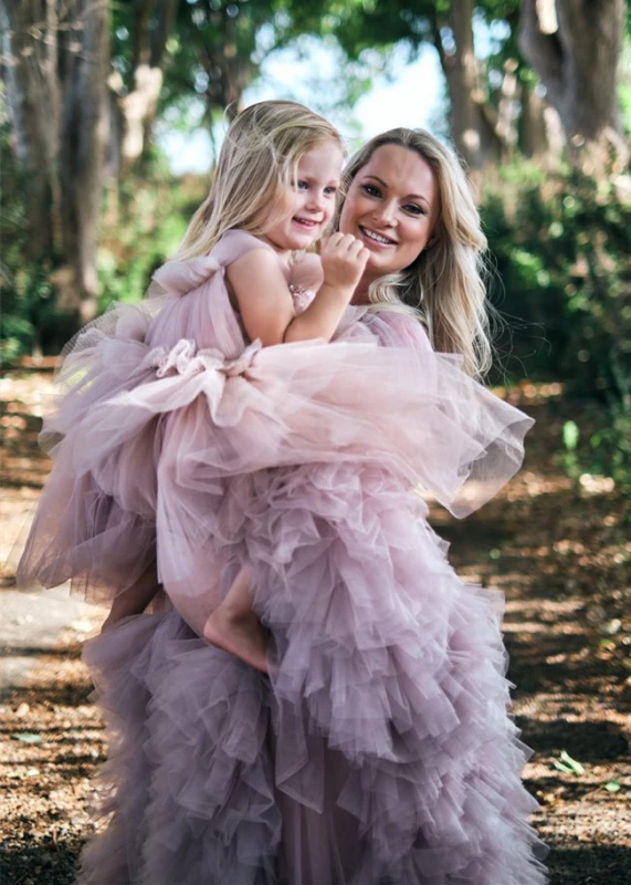 Mother And Kids Photoshoot Dress Tulle Ruffled Dress