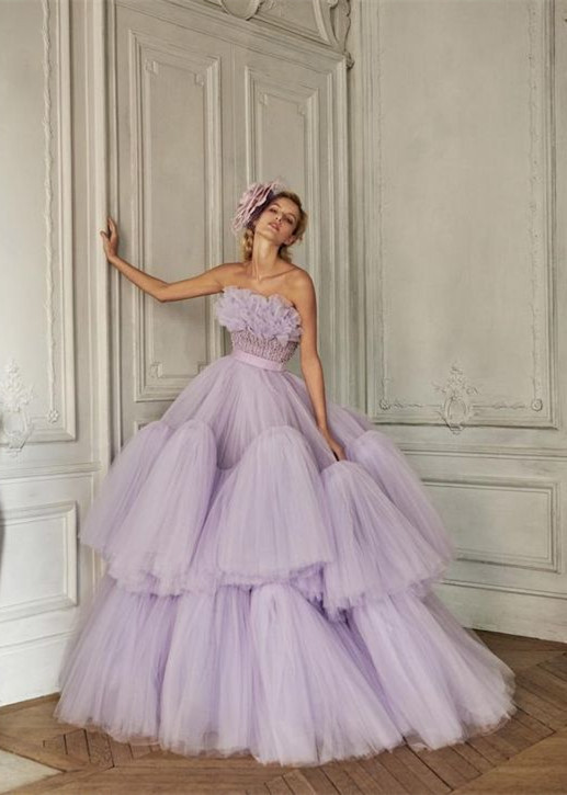 Strapless Lilac Tulle  Prom Dress