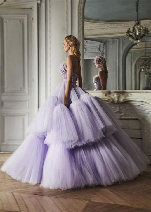 Strapless Lilac Tulle  Prom Dress
