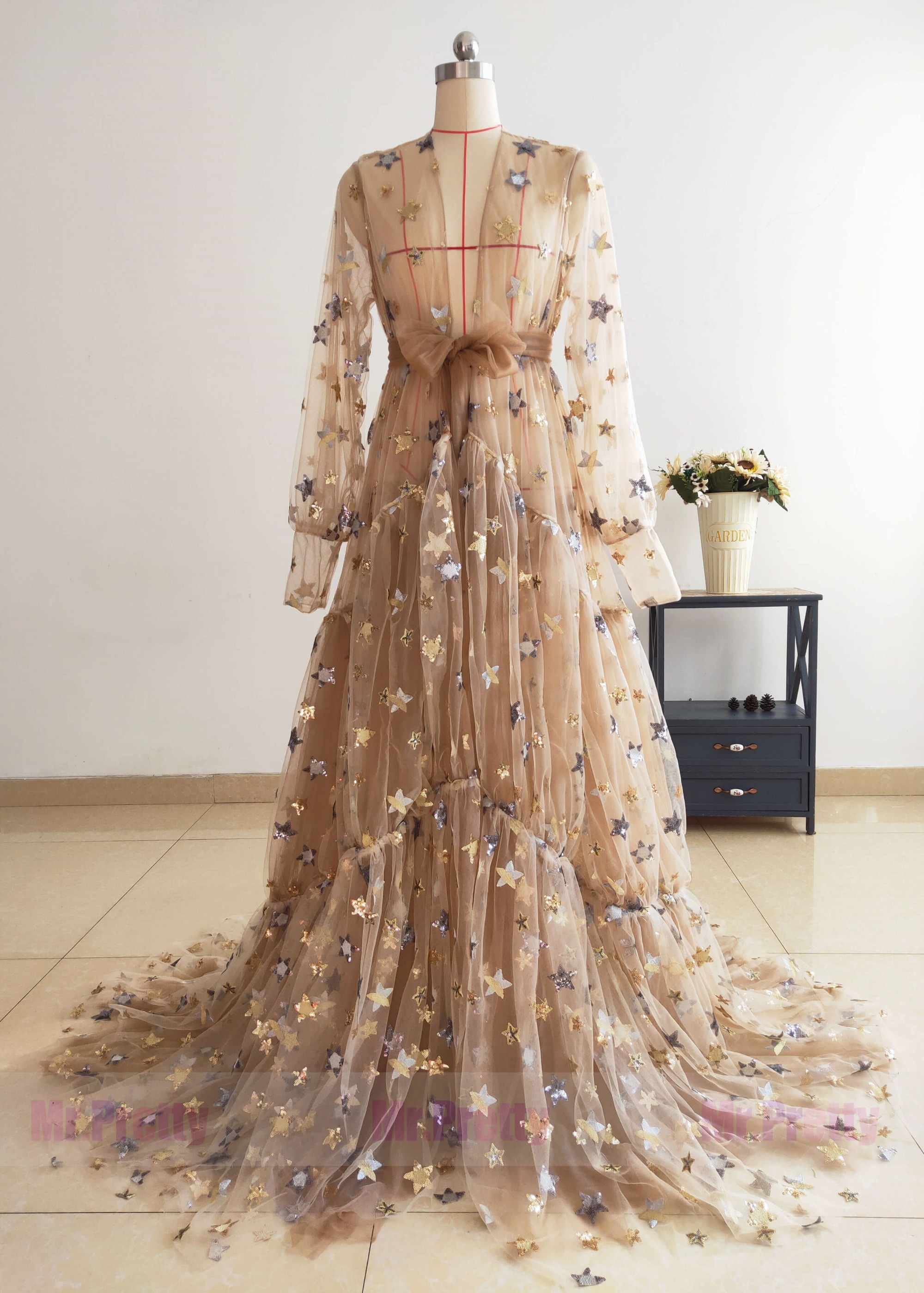 Tan Sparkle Star Maternity Dress Photoshoot Dress