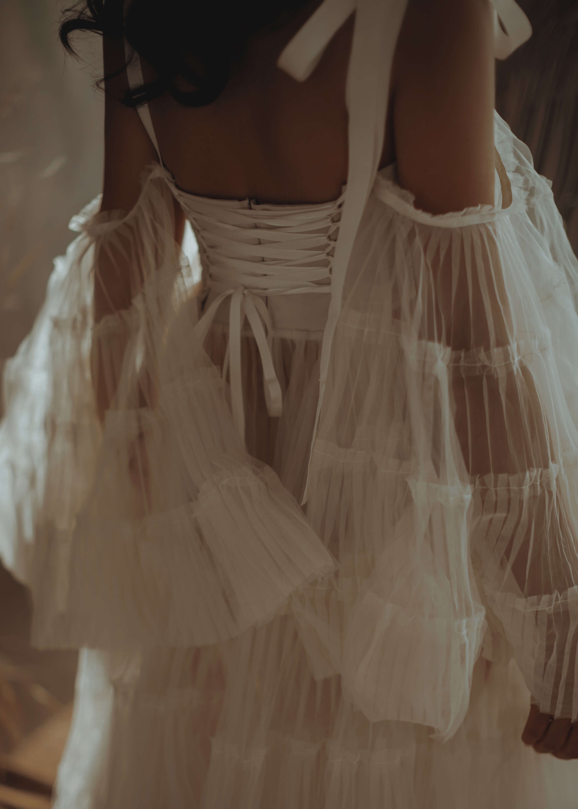 Ivory Pleated Tulle Fashion Maternity Dress For Photoshoot