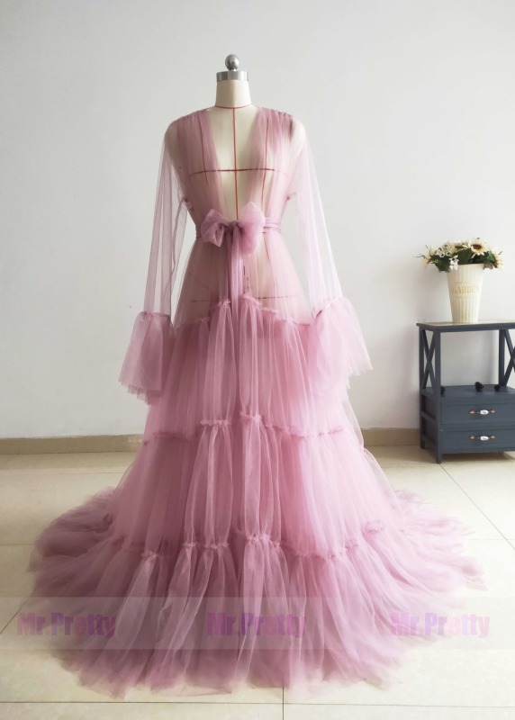 Dusty Pink Tulle Chic Maternity Dress