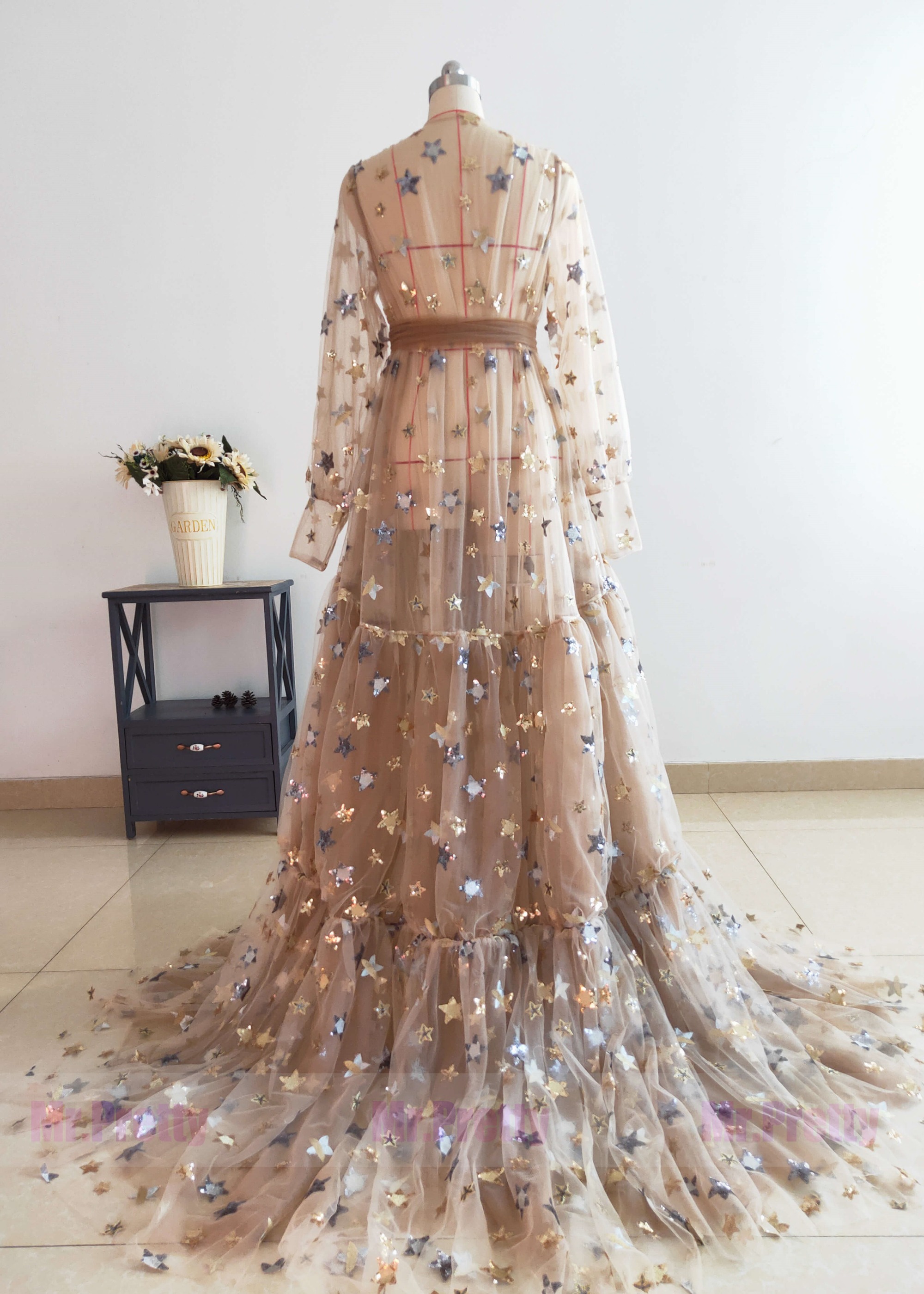 Tan Sparkle Star Maternity Dress Photoshoot Dress
