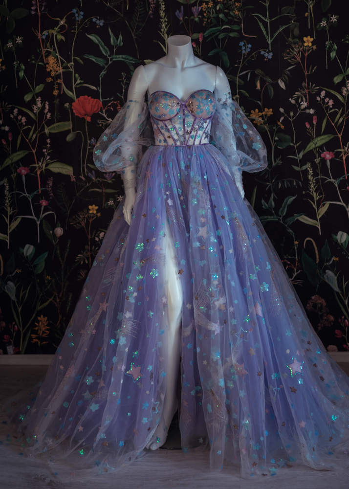 Lavender Slit Star Unique Wedding Dress