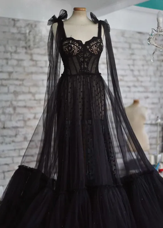 Black Polka Dot Lace Tulle Fabulous Prom Dress