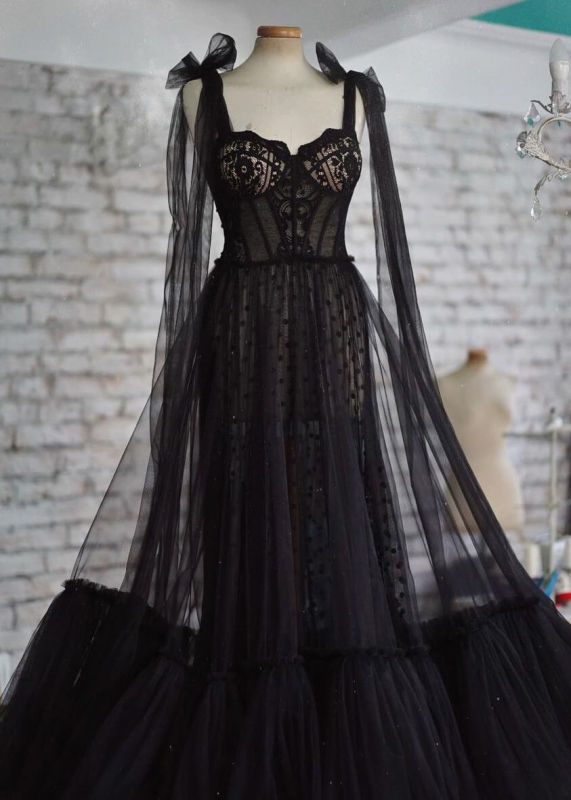 Black Polka Dot Lace Tulle Fabulous Prom Dress