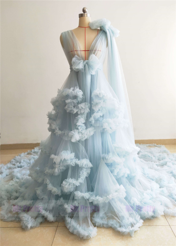 Light Blue Clouds Maternity Dress Pregnancy Photoshoot Dress