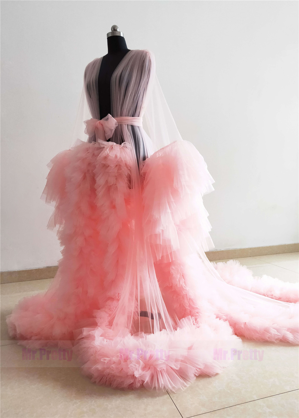 Pink Ruffled Tulle Maternity Dress Baby Shower Dress