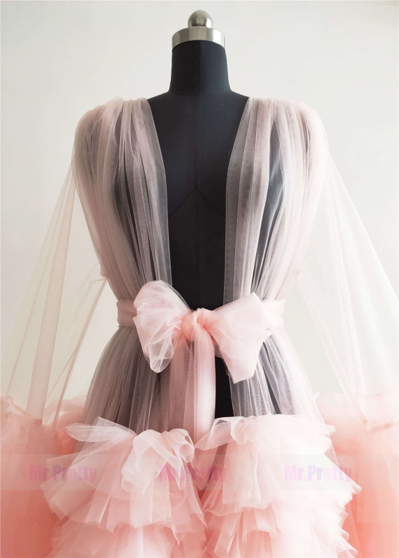 Pink Ruffled Tulle Maternity Dress Baby Shower Dress