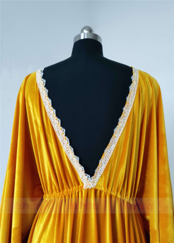 Long Sleeves Gold Velvet Bohemian Maternity Dress