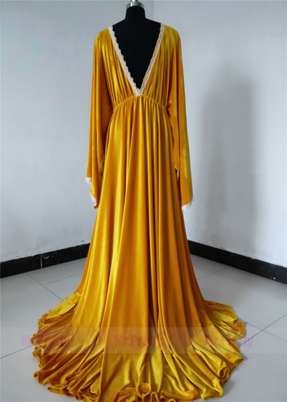 Long Sleeves Gold Velvet Bohemian Maternity Dress