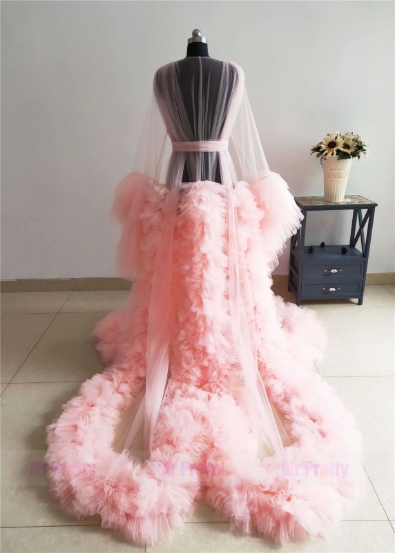 Pink Ruffled Tulle Maternity Dress Baby Shower Dress