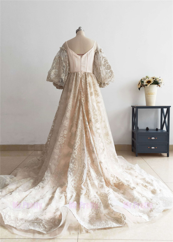 Spaghetti Straps Lace Elegant Prom Dress