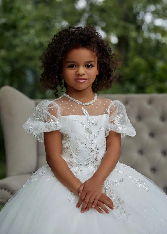 Sparkly Beaded Lace Tulle Flower Girl Dress