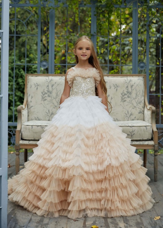 Sequin Tulle Ruffle  Straps Flower Girl Dress