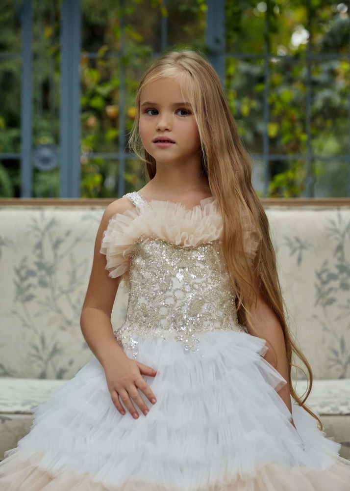 Sequin Tulle Ruffle  Straps Flower Girl Dress