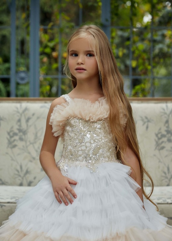 Sequin Tulle Ruffle  Straps Flower Girl Dress