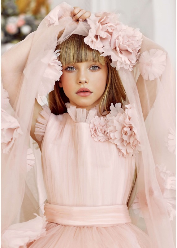 Light Pink 3D Flower High Low Flower Girl Dress